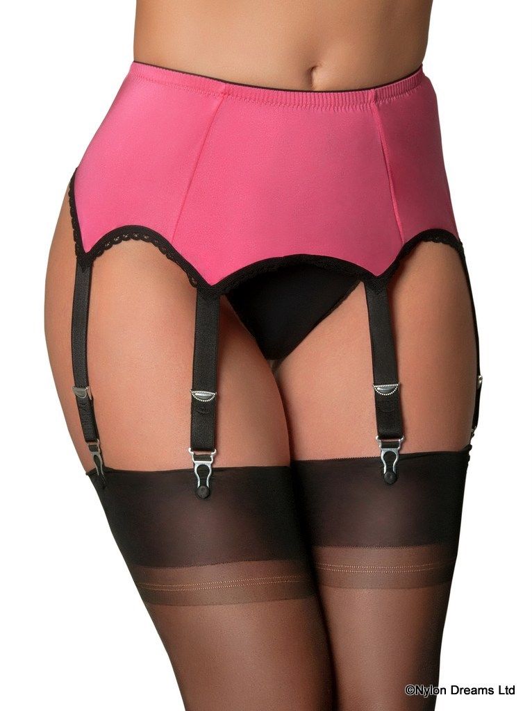 Picture of Nylon Dreams Pink Suspender Belt With Lace Edged Trim