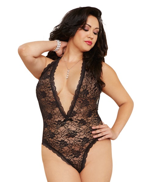 Picture of Dreamirl Plus Size Lace Teddy with Heart Cut-Out Detail