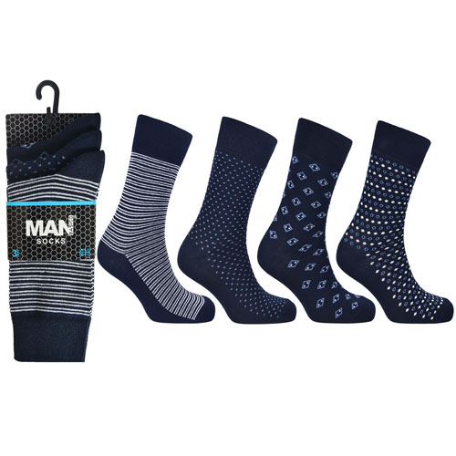 Picture of ManBasic Mens 3 pair pack basic navy assorted socks