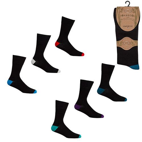 Picture of TopSox Mens non elastic bamboo socks coloured heel/toe