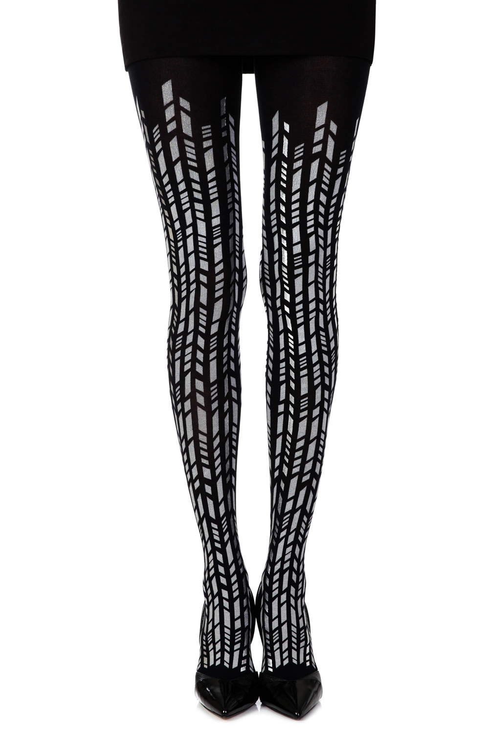 Picture of Zohara "Cross It" Black/Silver Print Tights