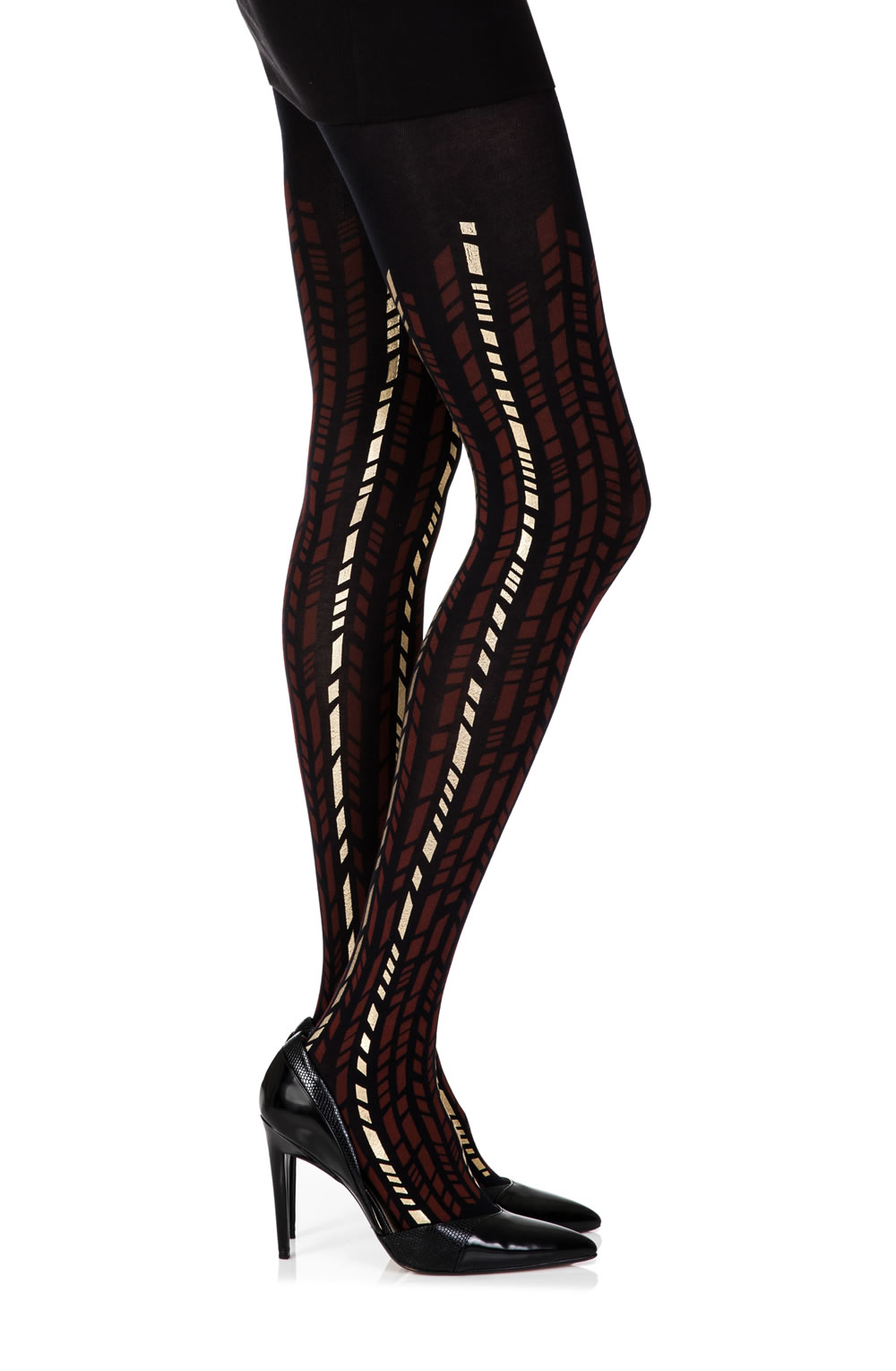 Picture of Zohara "Cross It" Burgundy/Gold Print Tights