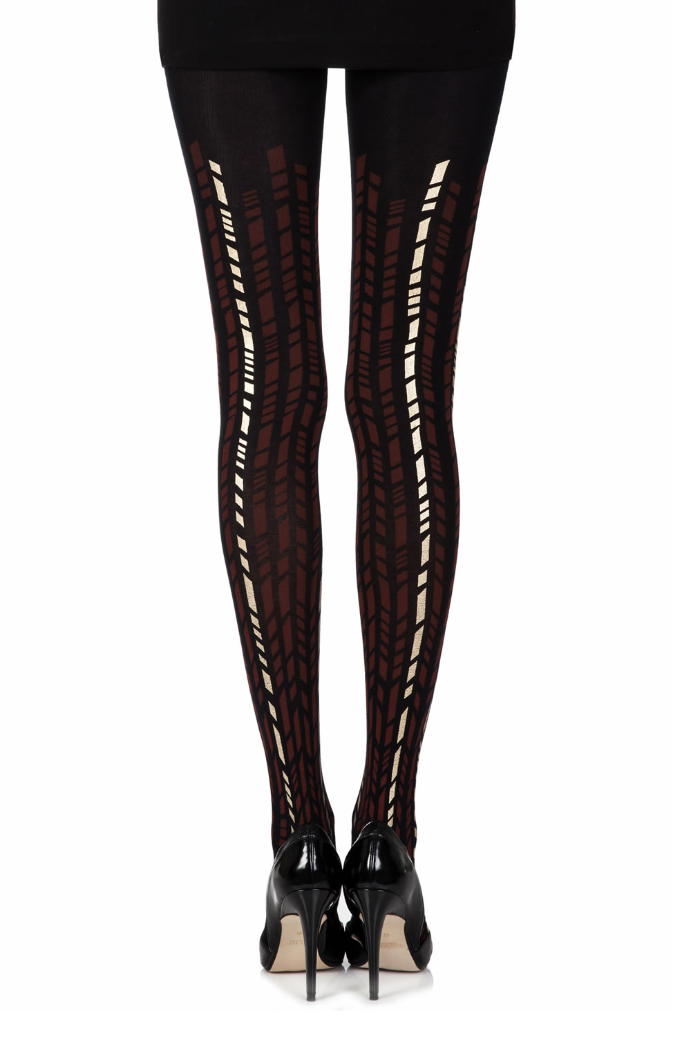 Picture of Zohara "Cross It" Burgundy/Gold Print Tights