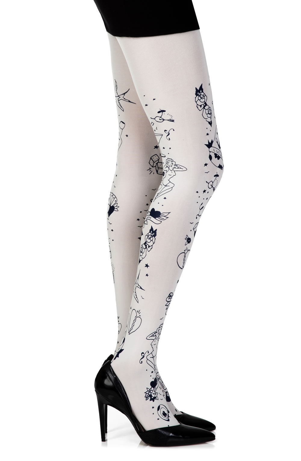 Picture of Zohara "Tattoo Mania" Cream Print Tights