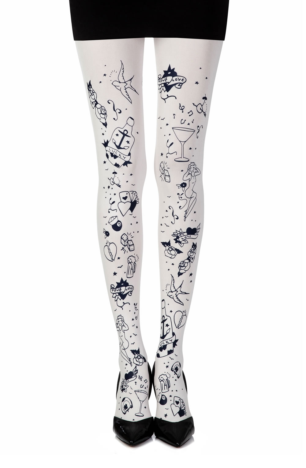 Picture of Zohara "Tattoo Mania" Cream Print Tights