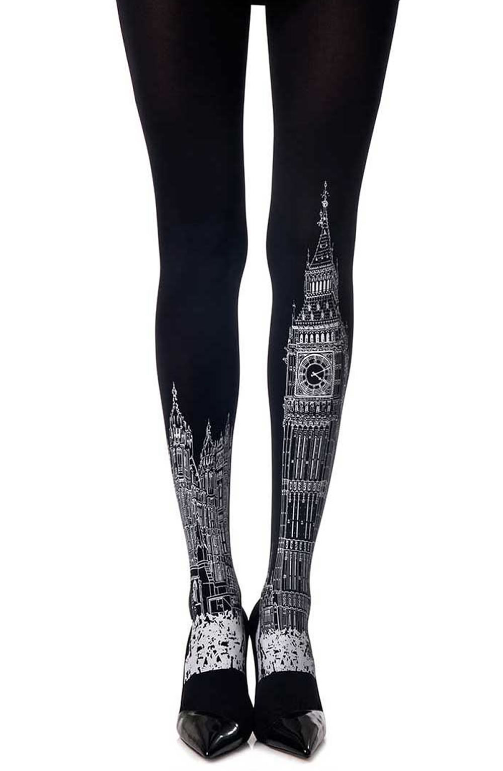 Picture of Zohara London Time" Black Print Tights"