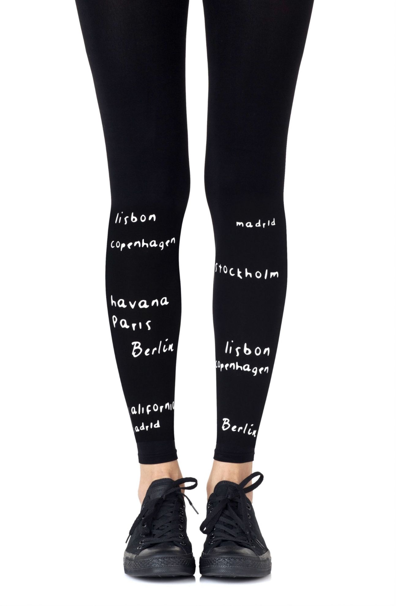 Picture of Zohara "Bucket List" White Print Footless Tights