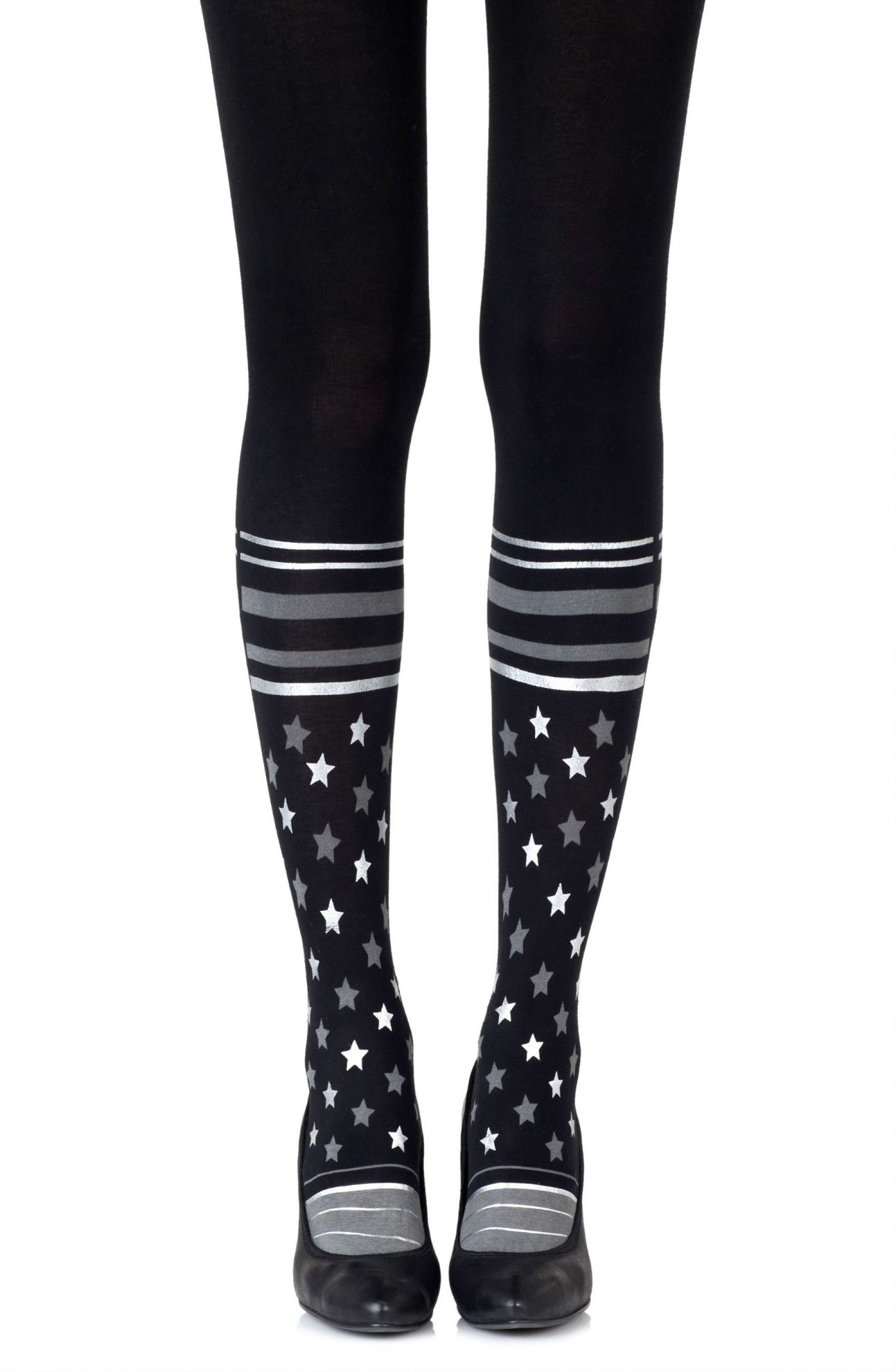 Picture of Zohara "Sock It To Me" Grey Silver Print Tights