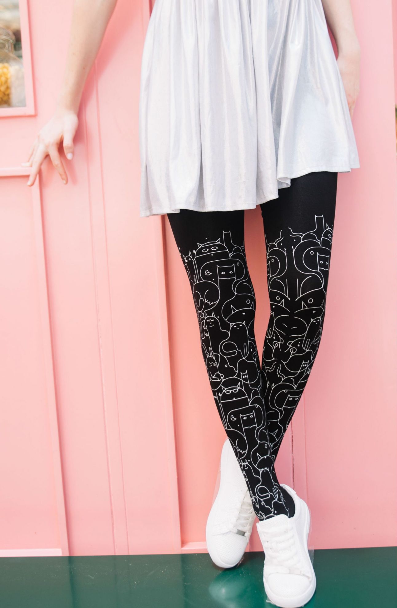 Picture of Zohara "Cat Lady" Light Grey Print Tights