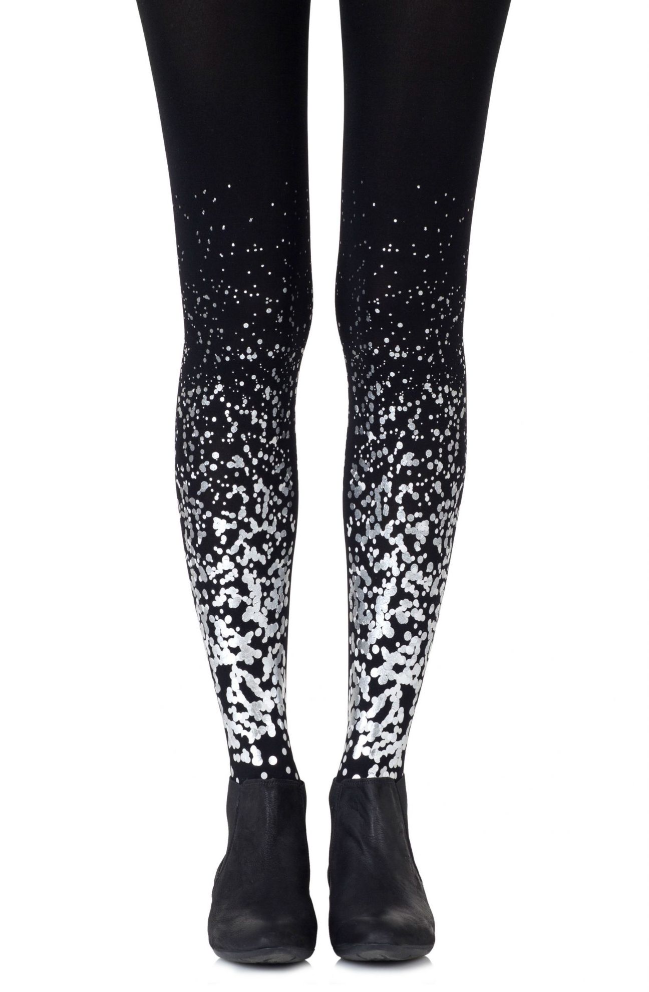 Picture of Zohara "Paint It Black" Grey Silver Print Tights