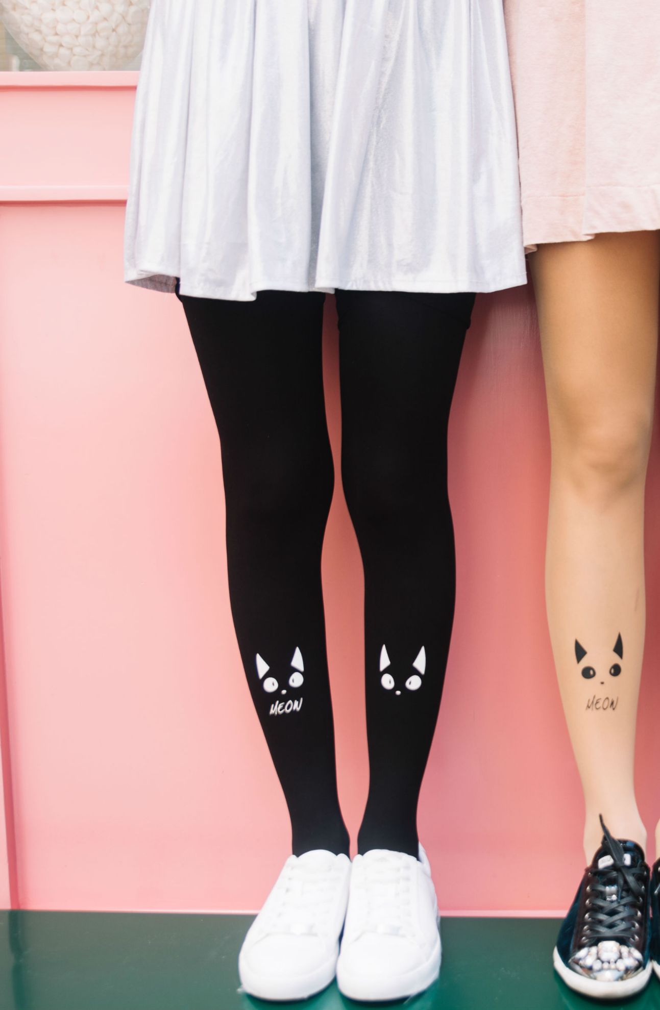 Picture of Zohara "Nice Kitty" White Print Tights