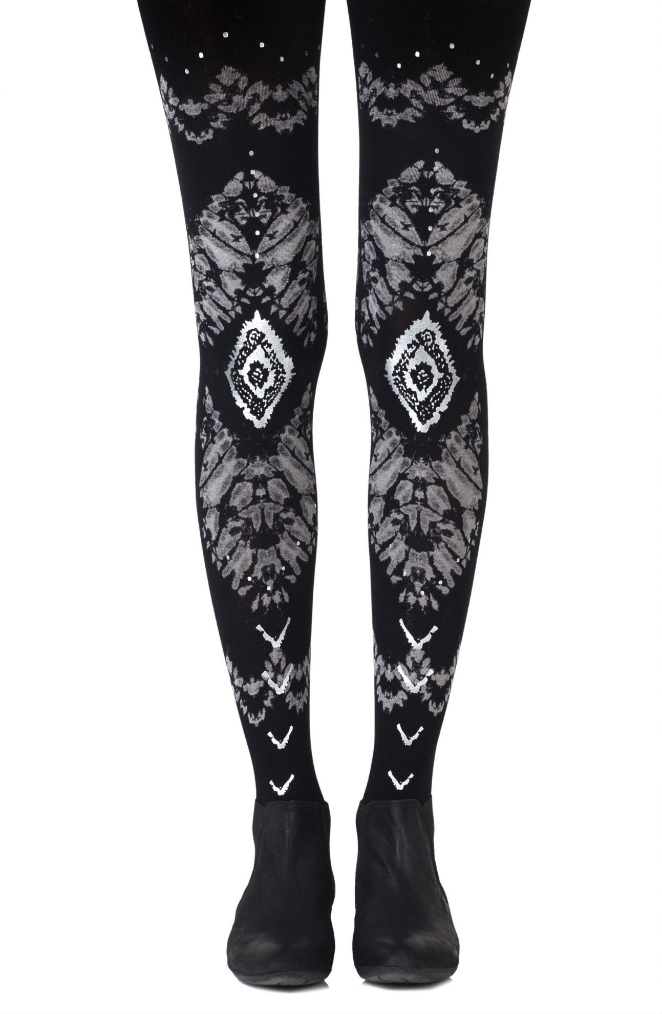 Picture of Zohara "The Long And Winding Road" Black Print Tights