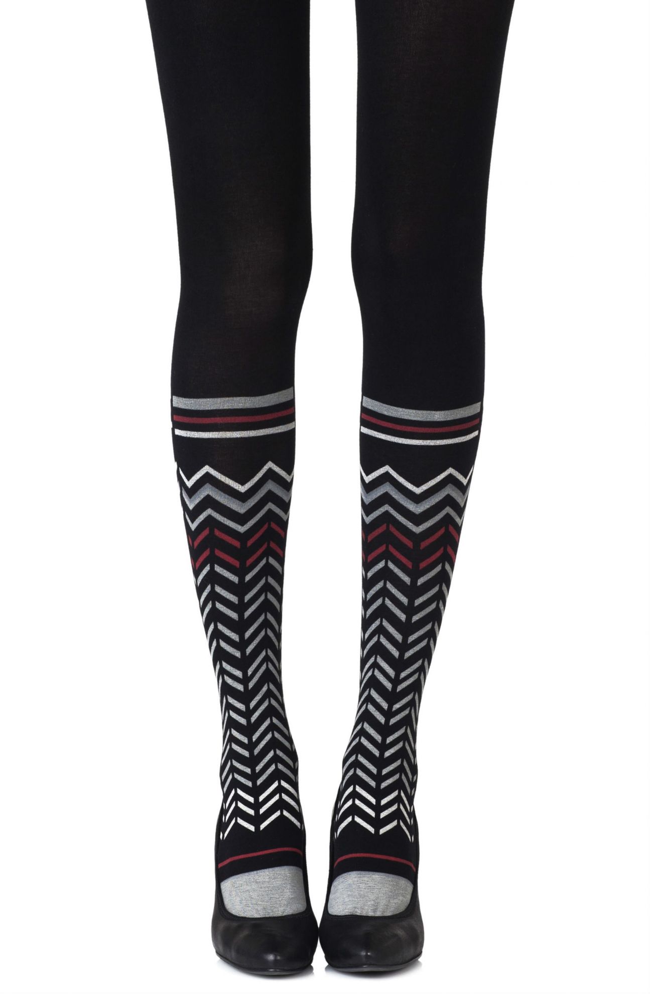 Picture of Zohara "Zig Zag Walk" Black Print Tights