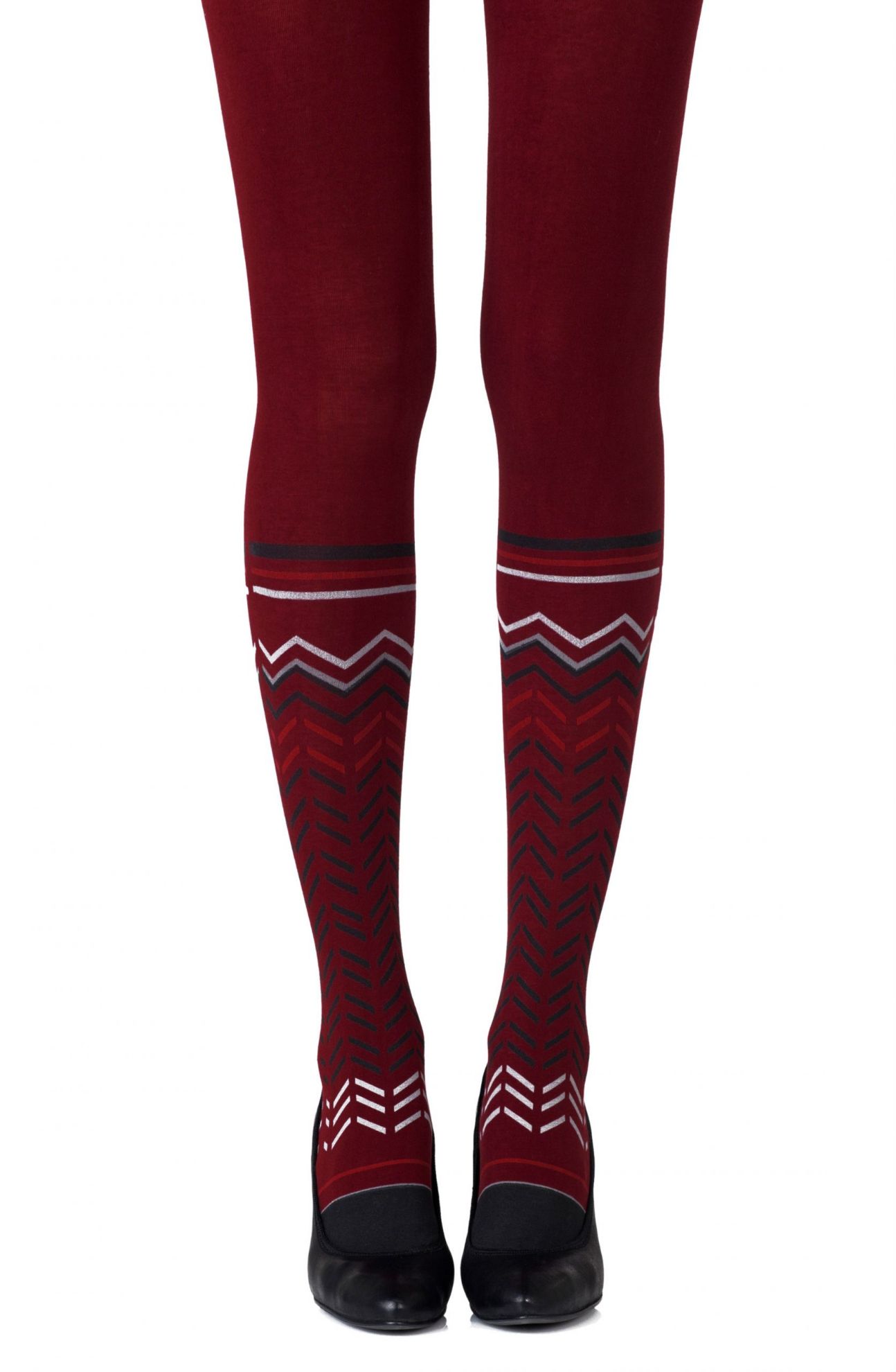 Picture of Zohara "Zig Zag Walk" Burgundy Print Tights