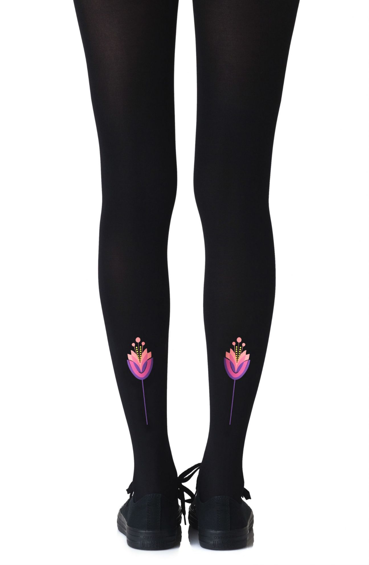 Picture of Zohara "Lotus Position" Black Print Tights