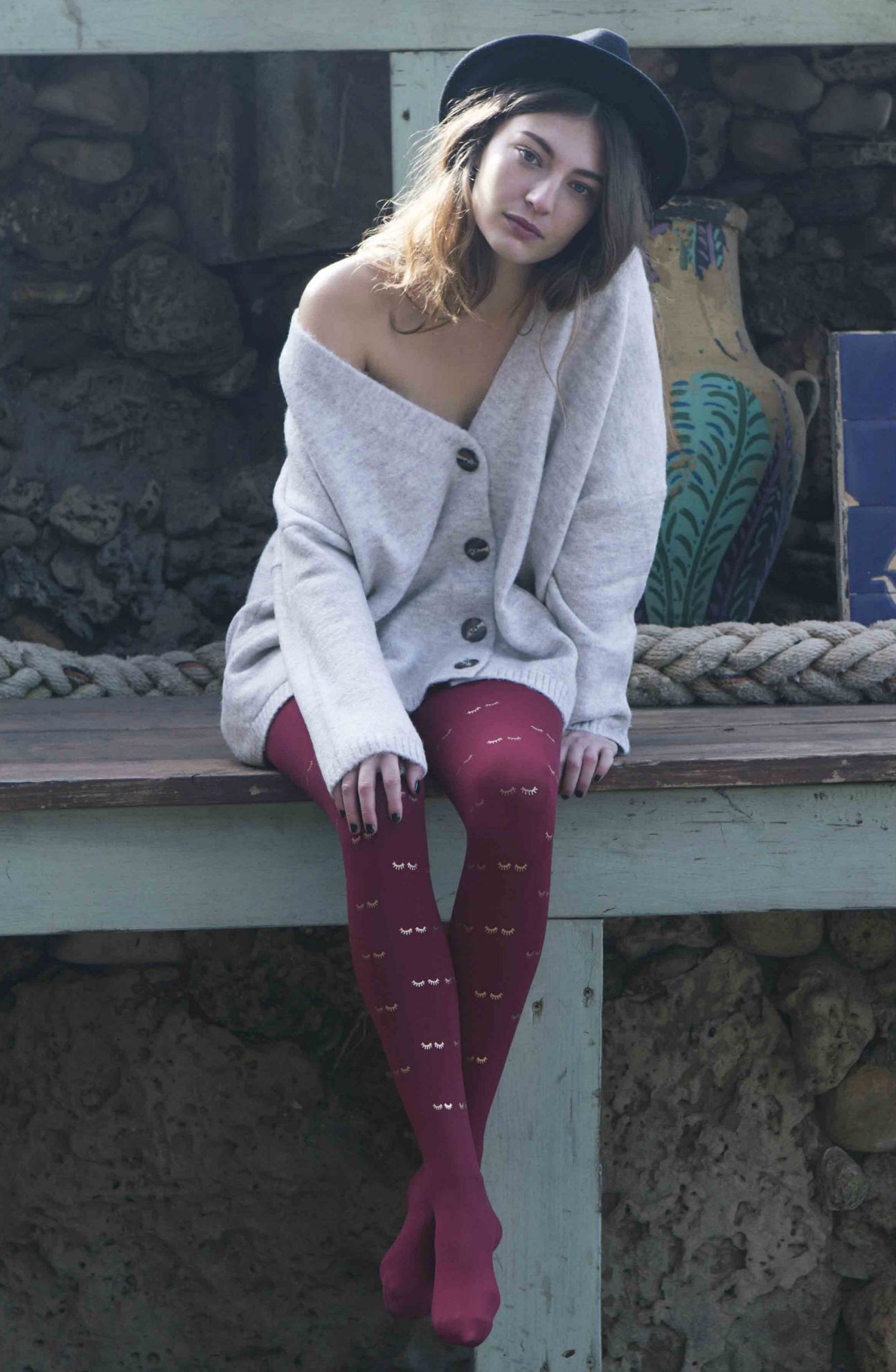 Picture of Zohara "Daydreaming" Burgundy Print Tights