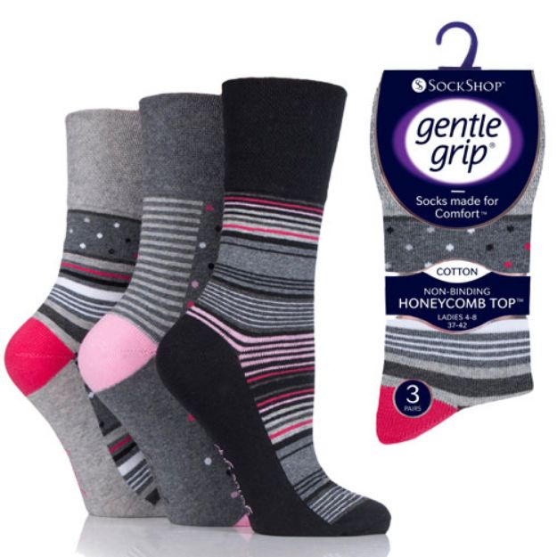 Ladies Gentle Grip Socks Dots/Stripes.