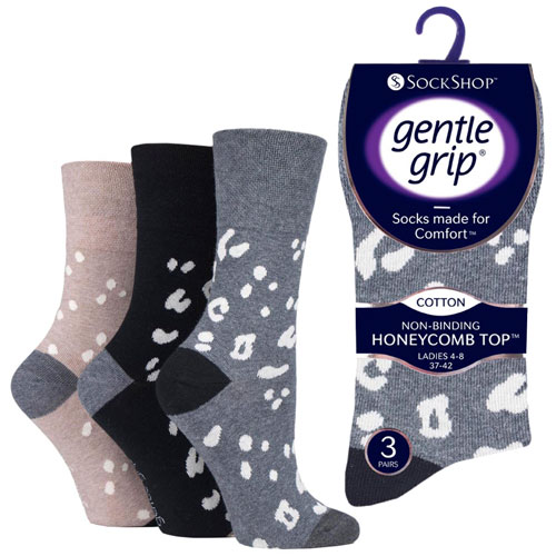 Ladies Gentle Grip Socks Animal Print.