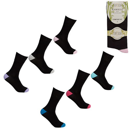 Picture of Ladies Non Elastic Bamboo Socks Coloured Heel/Toe