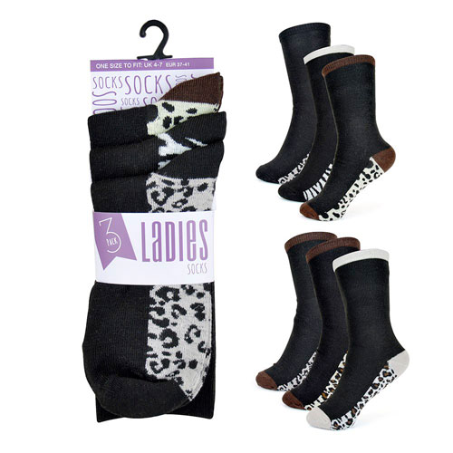 Picture of Ladies Leopard Print 3 Pack Socks