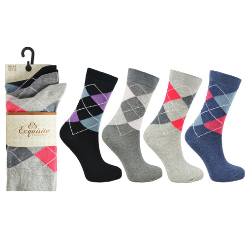 Picture of Ladies 3 Pair Pack Exquisite Argyle Socks