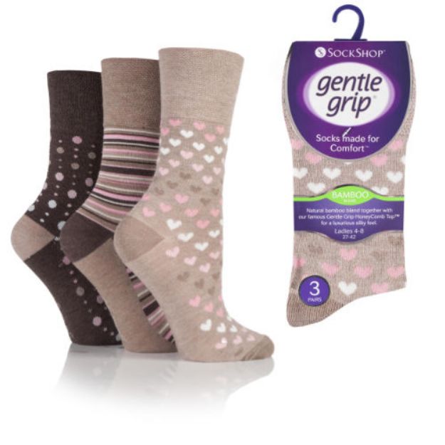 LADIES BAMBOO GENTLE GRIP SOCKS NEUTRAL.