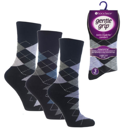 Ladies Gentle Grip Purple Argyle Socks