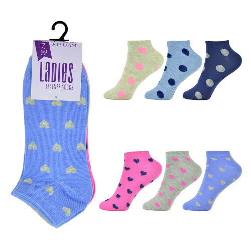 Spots and hearts trainer socks ladies
